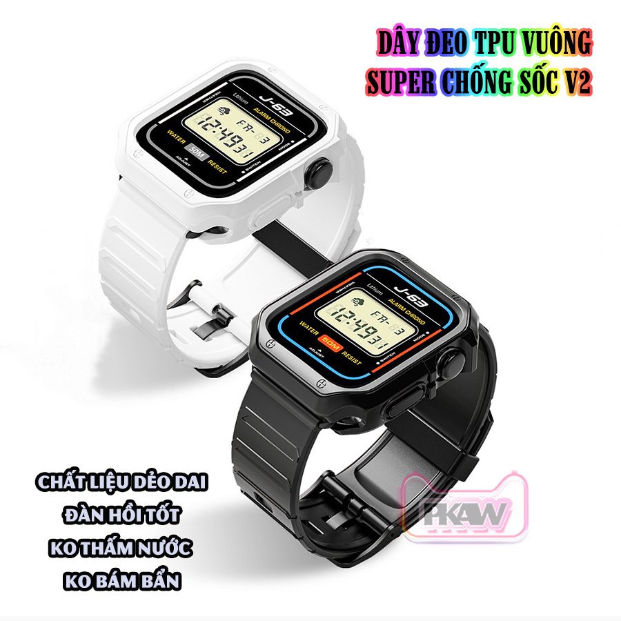 Dây Đeo khung ốp rời cho Apple Watch 7/6/5/4/3/2/1 size 38/40/41/42/44/45mm TPU SUPER Chống Sốc V2_Đen