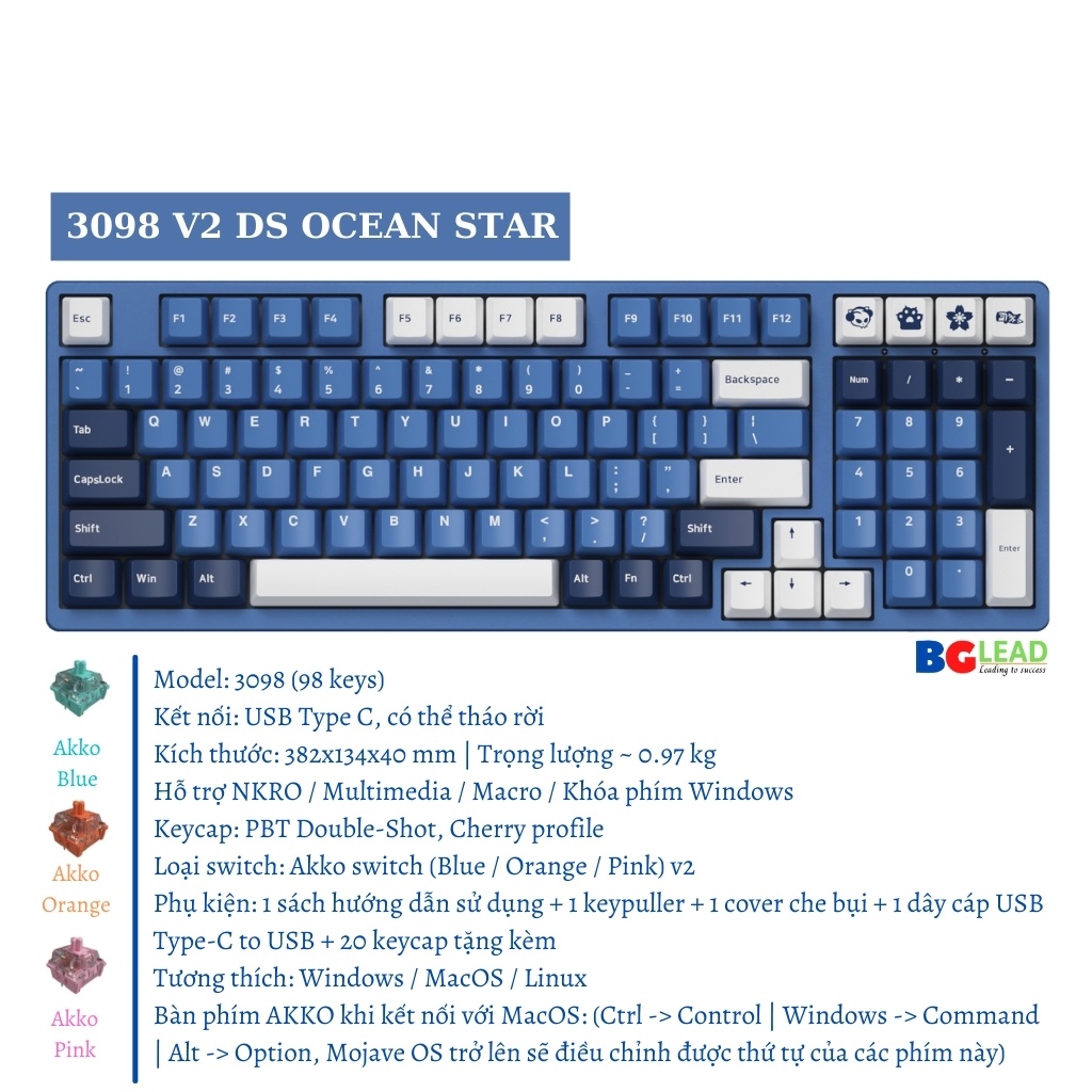 [Chính hãng] Bàn phím cơ AKKO 3108|3098|3087 v2 DS Ocean Star (AKKO switch v2) - Mai Hoàng phân phối và bảo hành