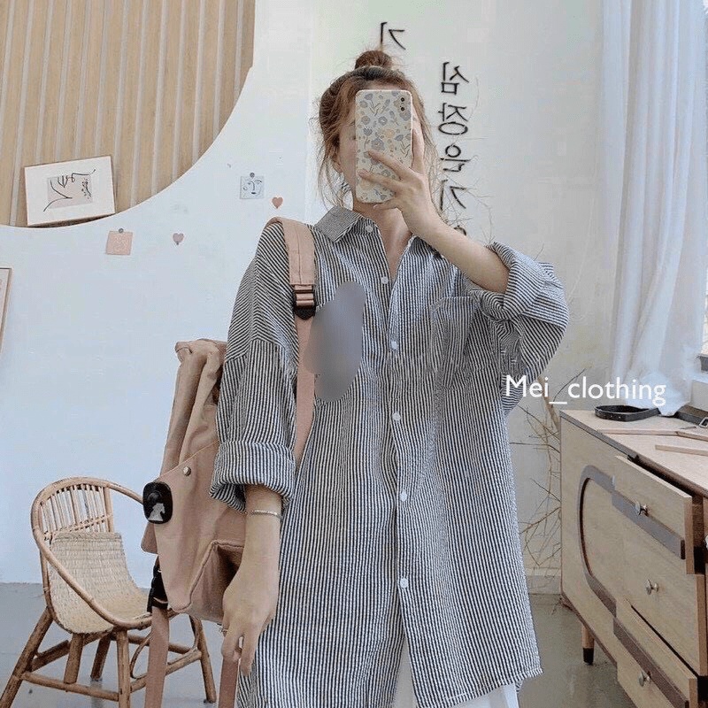 (Mẫu Mới) Áo Sơ Mi Kẻ Sọc OverSize 100% Cotton Siêu Đẹp UP Valentina Shop