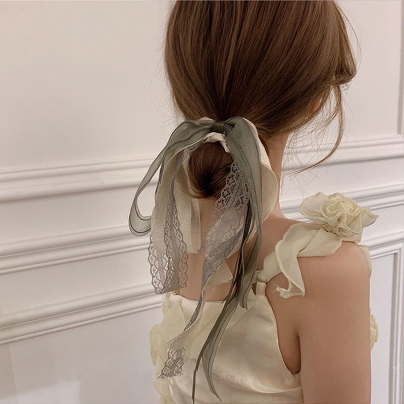 Dây Buộc Tóc Thắt Nơ Ruy Băng Lưới Thanh Lịch Kiểu Pháp Cho Nữ