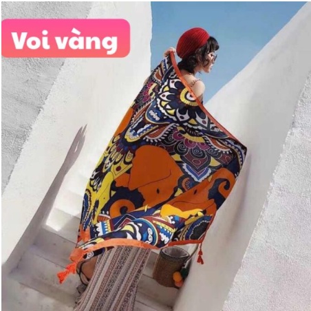 HOT-Khăn Choàng Boho Thổ Cẩm Đi Biển - Khăn Choàng Cổ GIữ Ấm Họa TIết Thổ Cẩm