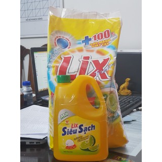 Bột giặt Lix Extra hương chanh 6kg + kèm 1 can Nước rửa chén 1,5kg