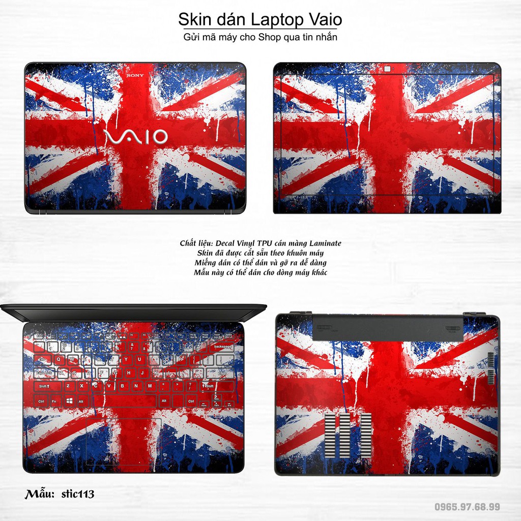 Skin dán Laptop Sony Vaio in hình cờ Anh (inbox mã máy cho Shop)