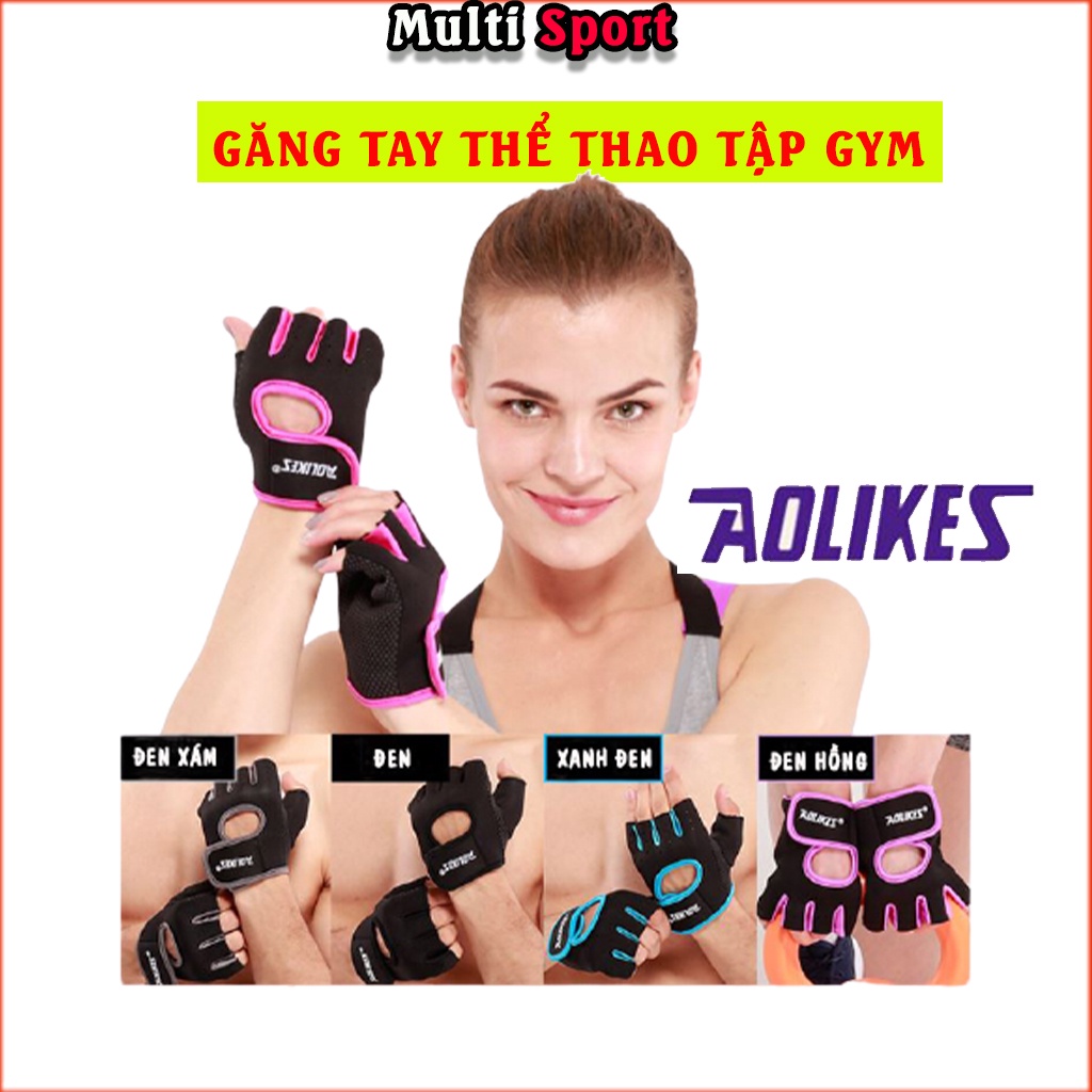 Găng tay tập gym, găng tay hở ngón  nam nữ chống trơn trượt Aolikes 1 đôi