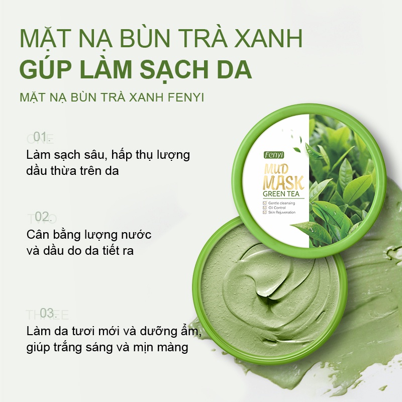 Mặt nạ đất sét Fenyi tinh chất trà xanh giảm mụn đầu đen kiềm dầu dưỡng trắng 100g