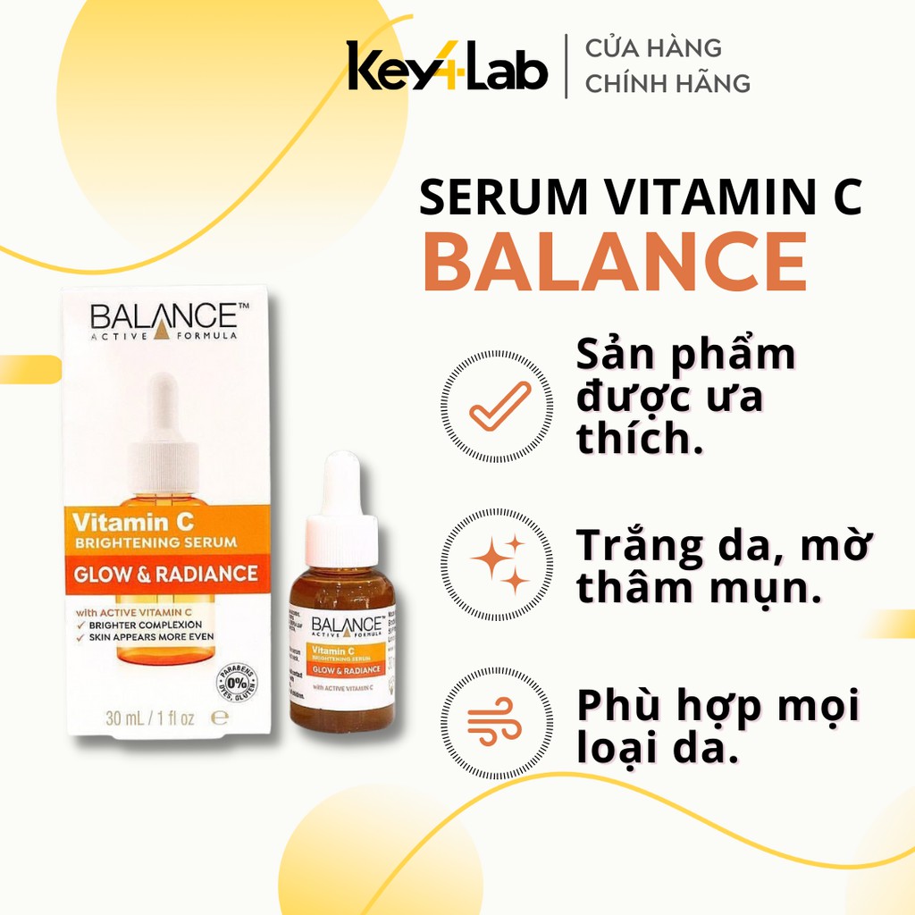 Serum Vitamin C lành tính làm sáng da,mờ vết thâm mụn,tăng đàn hồi cho da Vitamin C Balance Active Formula 30ml Key4 Lab