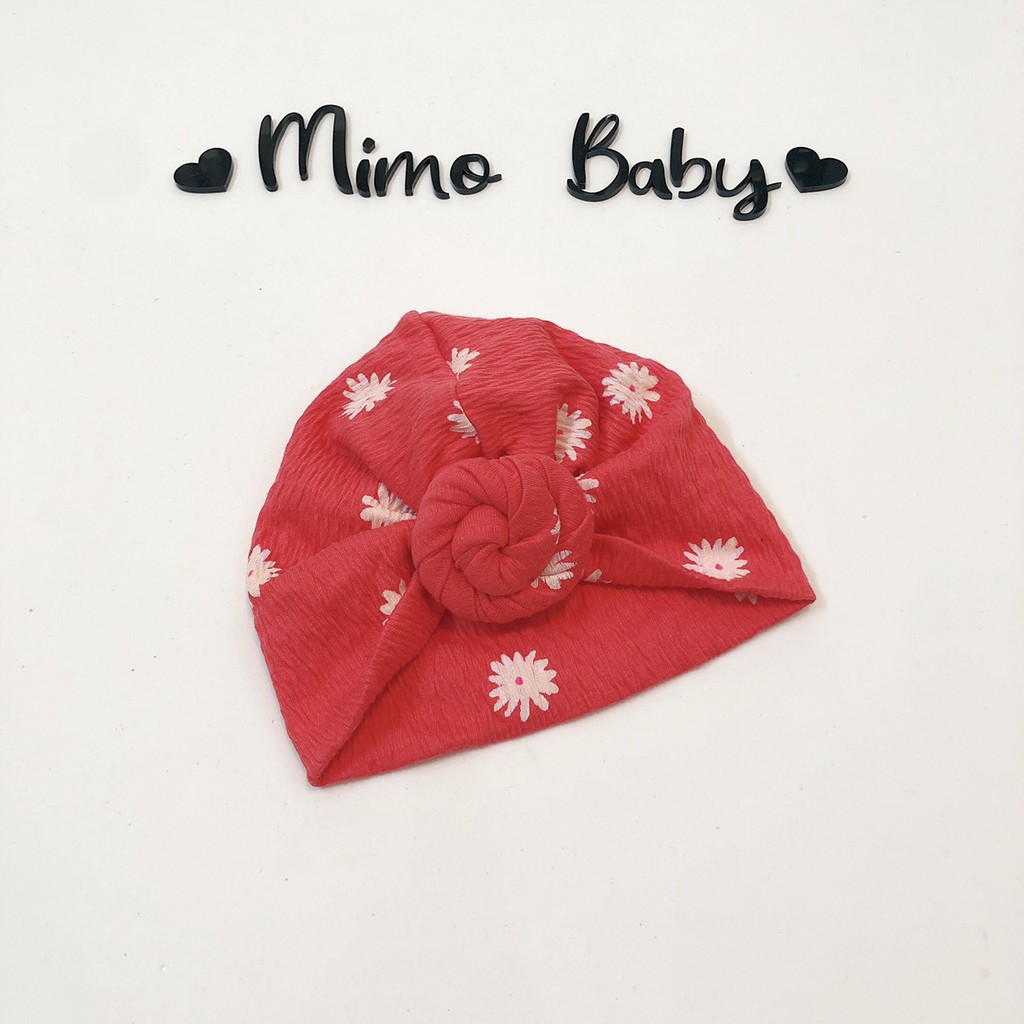 Mũ turban bé gái (4-8kg) - Hoa cúc nền đỏ