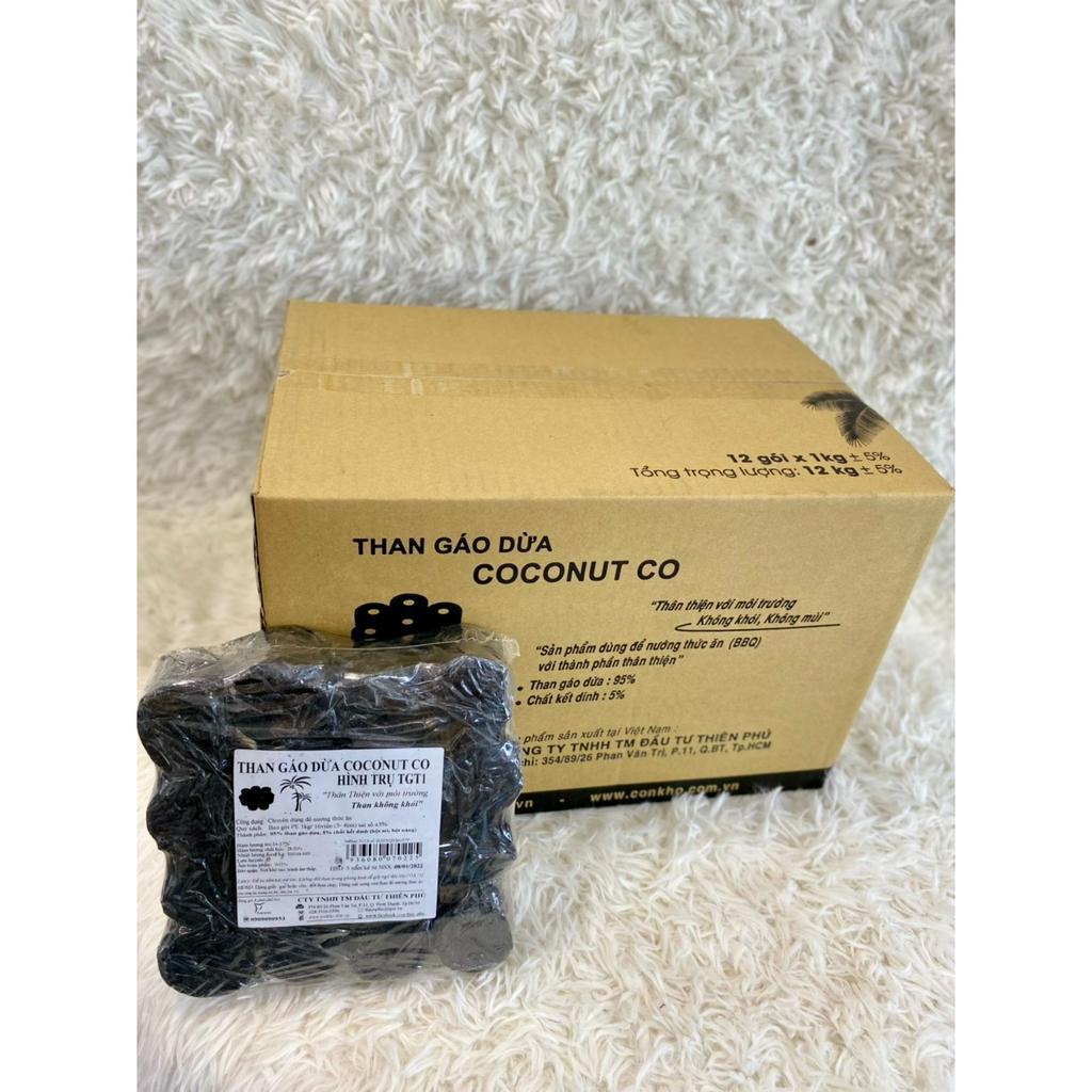 1 THÙNG THAN GÁO DỪA KHÔNG KHÓI HÌNH TRỤ 16VIÊN/KG (THÙNG 10KG)