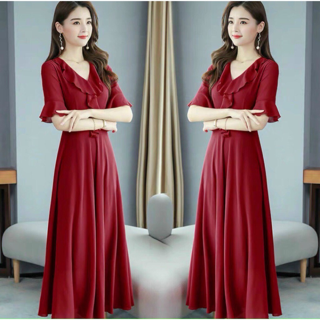 ĐẦM DỰ TIỆC VOAN Ý SANG TRỌNG , TÔN DÁNG , CHE KHUYẾT ĐIỂM , DÀNH CHO CÁC QUÝ CÔ / SP CÓ ĐỦ SIZE