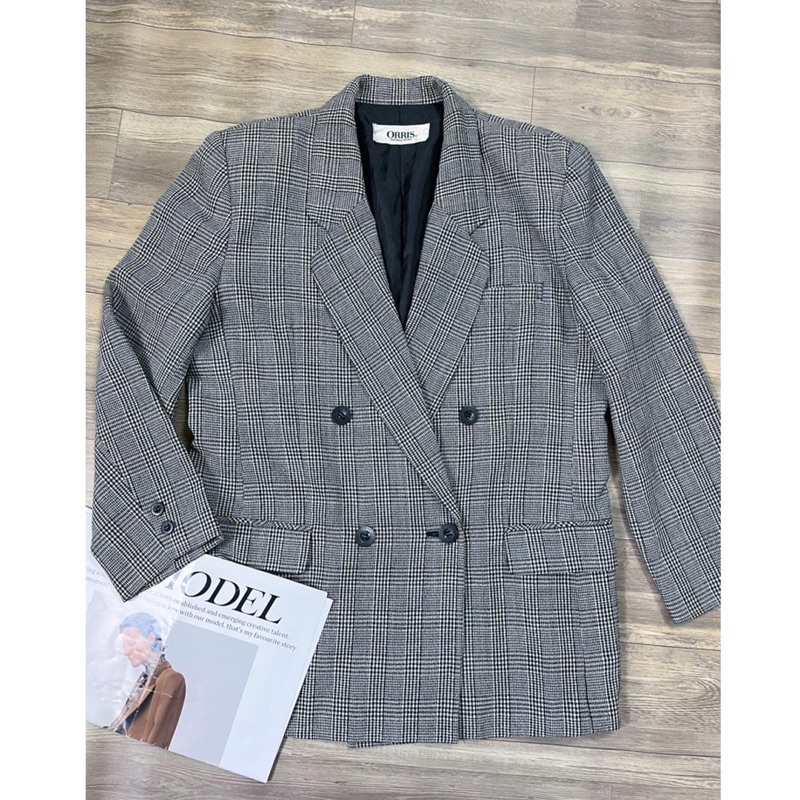 Áo blazer 2hand kẻ caro phom 4 cúc