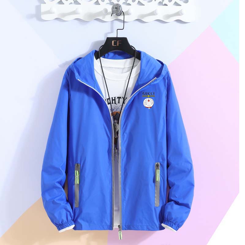 GUCCI Áo khoác gió chống tia UV cỡ lớn in họa tiết rằn ri phối khóa kéo thời trang cho nam