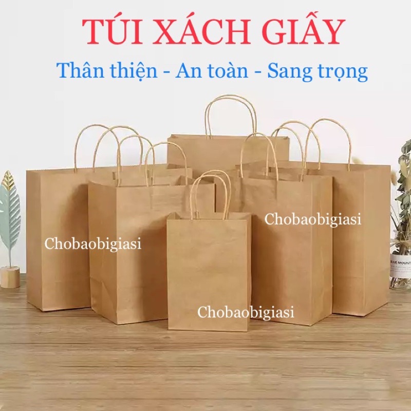 {1 cái/size} Túi xách giấy, túi giấy kraft có quai xách, định lượng 120gsm sang trọng, thân thiện môi trường (SP y hình)