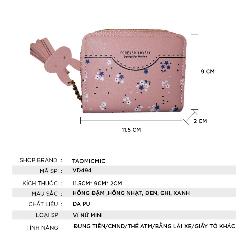 Ví nữ đẹp cầm tay mini cao cấp TAOMICMIC nhỏ gọn bỏ túi VD494