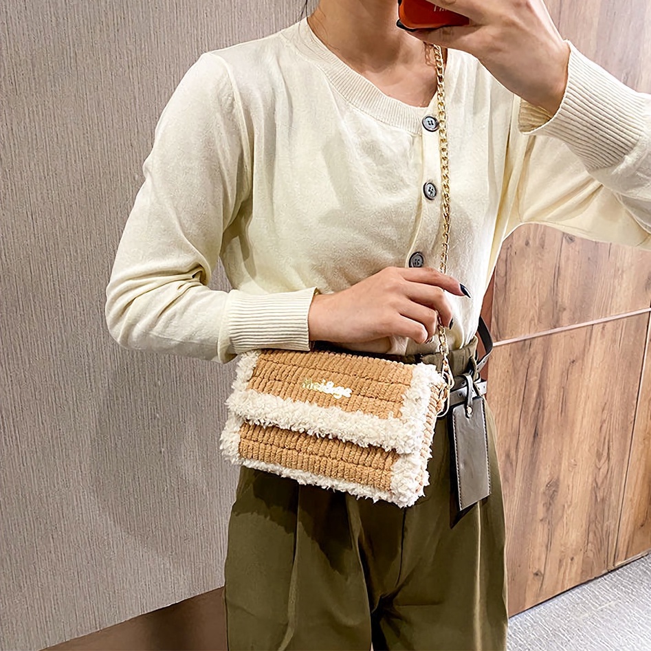 [Có video hướng dẫn] Túi len tự đan phối màu, túi đeo chéo Mei&amp;ge len xù - Bộ phụ kiện đầy đủ LX105