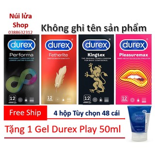 [FREE SHIP] Combo 4 Hộp Bao Cao Su Durex 48 Cái Tùy Chọn + 1 Tuýt Gel Bôi Trơn Durex Play