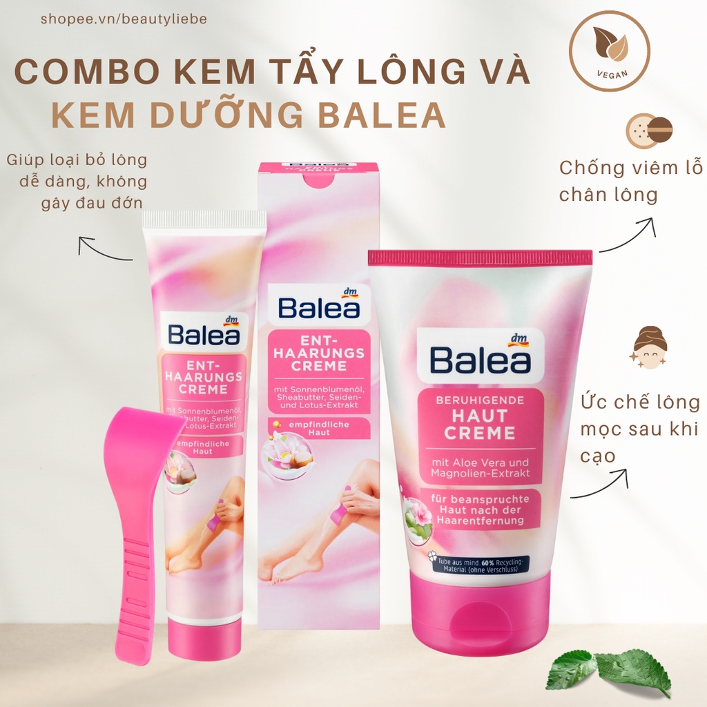 Combo kem tẩy lông và kem dưỡng sau wax làm dịu da Balea - Chính hãng Đức