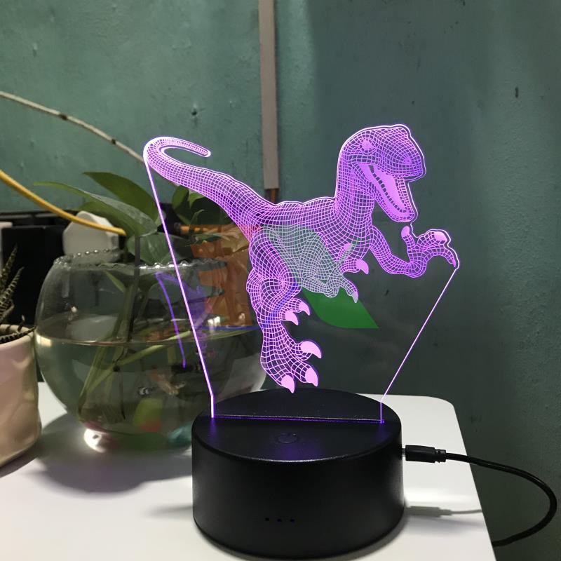 Đèn ngủ, đèn trang trí Led 3D, Đèn ngủ 7 màu mini hình Khủng Long Raptor