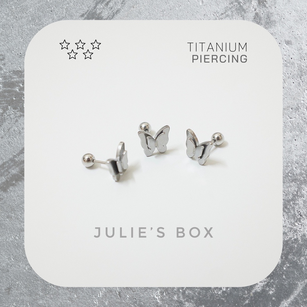 [Bán Theo Chiếc] Khuyên Tai Nam Nữ Màu Bạc Hình Bướm Đeo Trái Tai Đuôi Bi Unisex Titan Thép Y Tế Bông Tai Nữ Julies Box