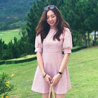 Đầm váy caro hồng basic