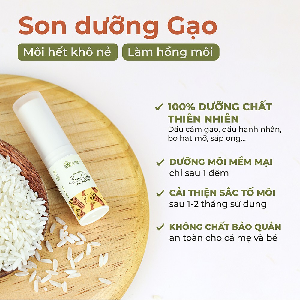 Son Dưỡng Môi Gạo Cỏ Mềm Chống Thâm Môi Dưỡng Không Màu Giảm Khô Nẻ Mùa Hanh Khô An Toàn Cho Cả Trẻ Sơ Sinh 3,6g