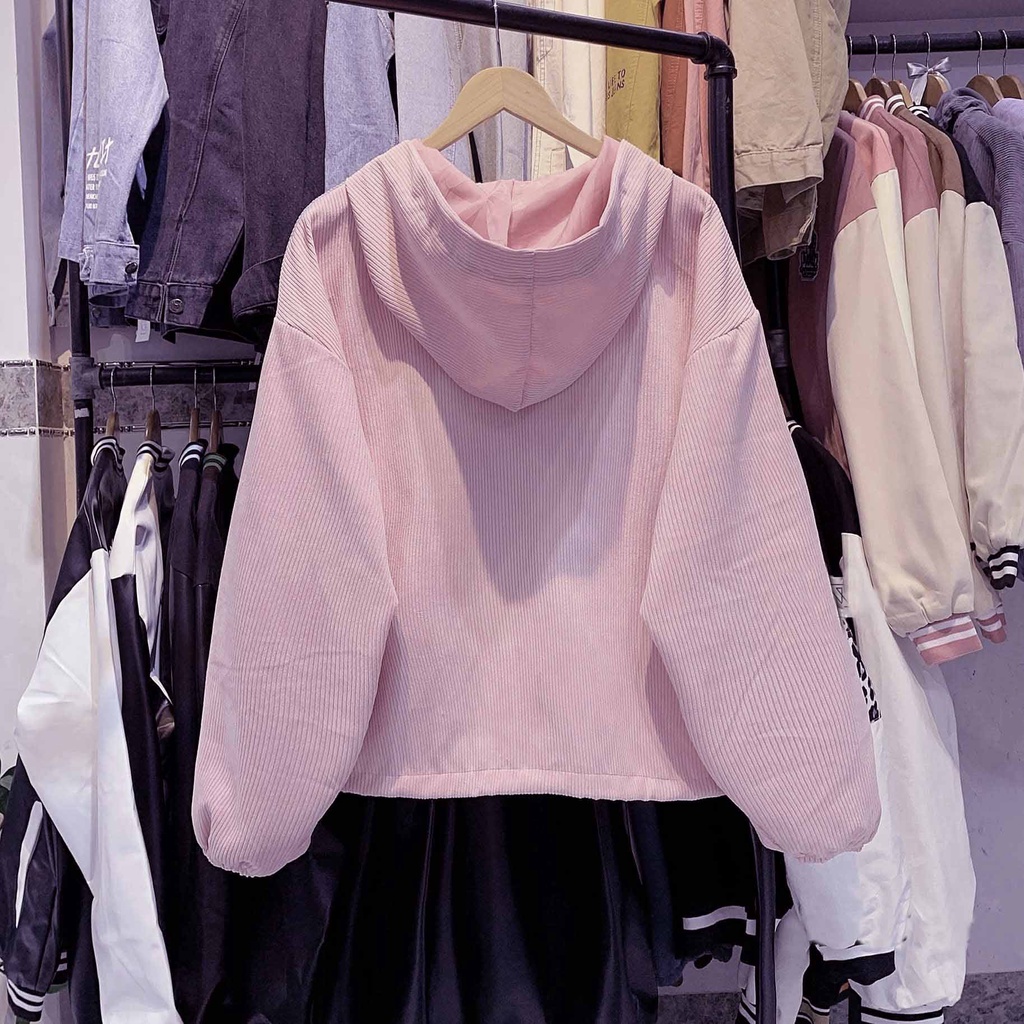 ❤ CÓ SẴN ❤ Áo khoác nam nữ nhung tăm 3 màu đen kem nâu mặc thu đông form rộng tay thụng có rút lai và nón loại khóa kéo