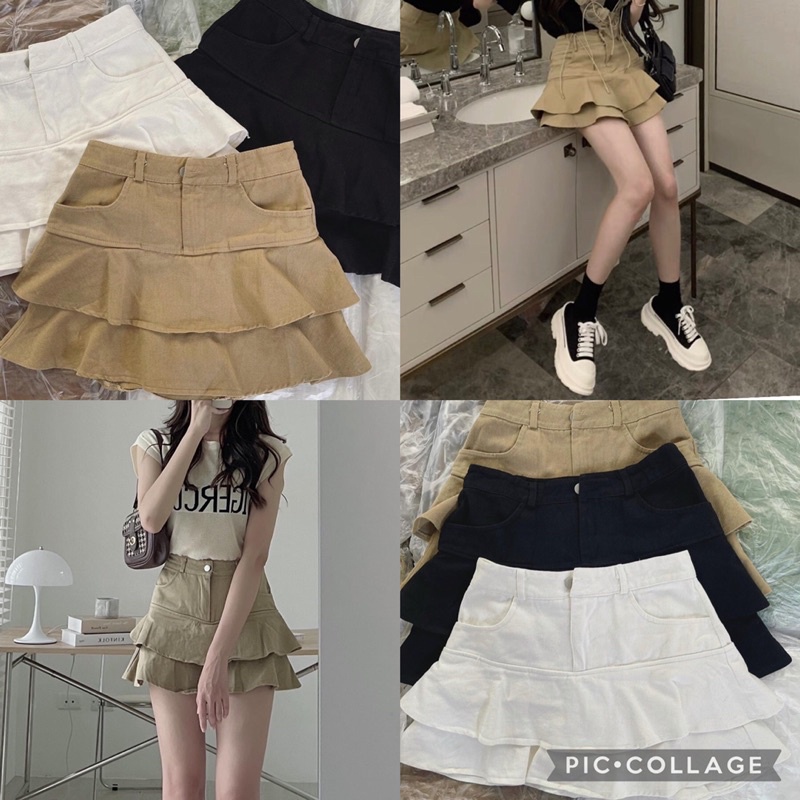 Chân váy quảng châu xoè tầng cạp cao hothit (Ảnh thật)