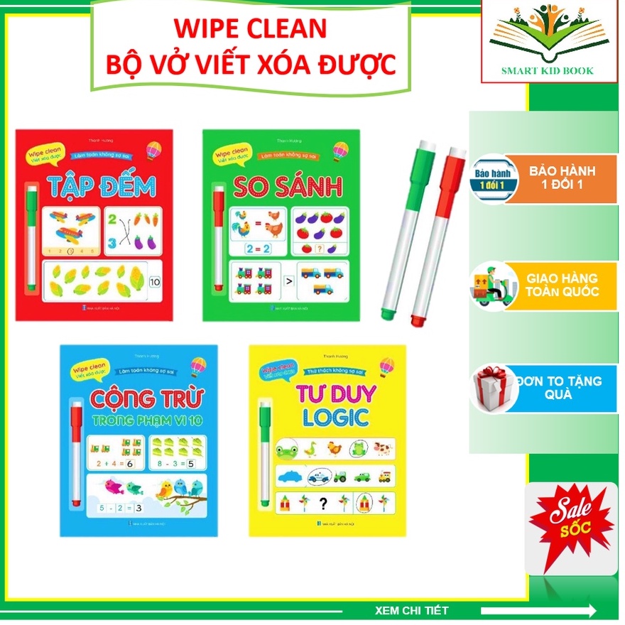 Bộ Vở Viết Xóa Được - Wipe Clean: Làm Toán Không Sợ Sai  - Tặng Kèm 2 Bút