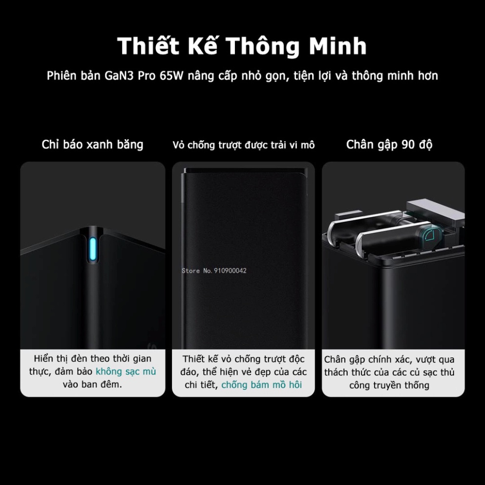 Bộ sạc nhanh Baseus GaN3 Pro 65W Quick Charge 4.0 3.0 PD Nhanh Chaging Cho iPhone điện thoại, máy tính - 12 tháng BH