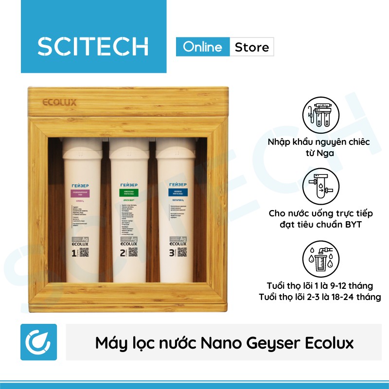 Máy lọc nước Nano Geyser Ecolux kèm vỏ gỗ - Nhập khẩu Nga, bảo hành chính hãng 3 năm