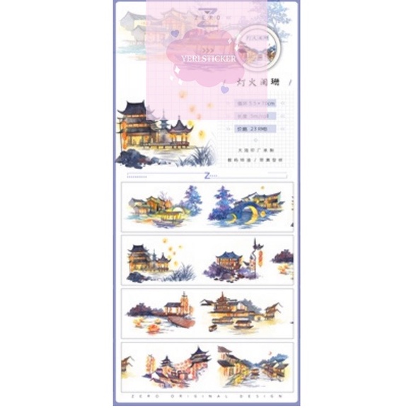 Washi tape phong cảnh cổ trang, nhân vật, tòa thành, tòa nhà làm tranh, DIY trang trí sổ tay, bullet journal