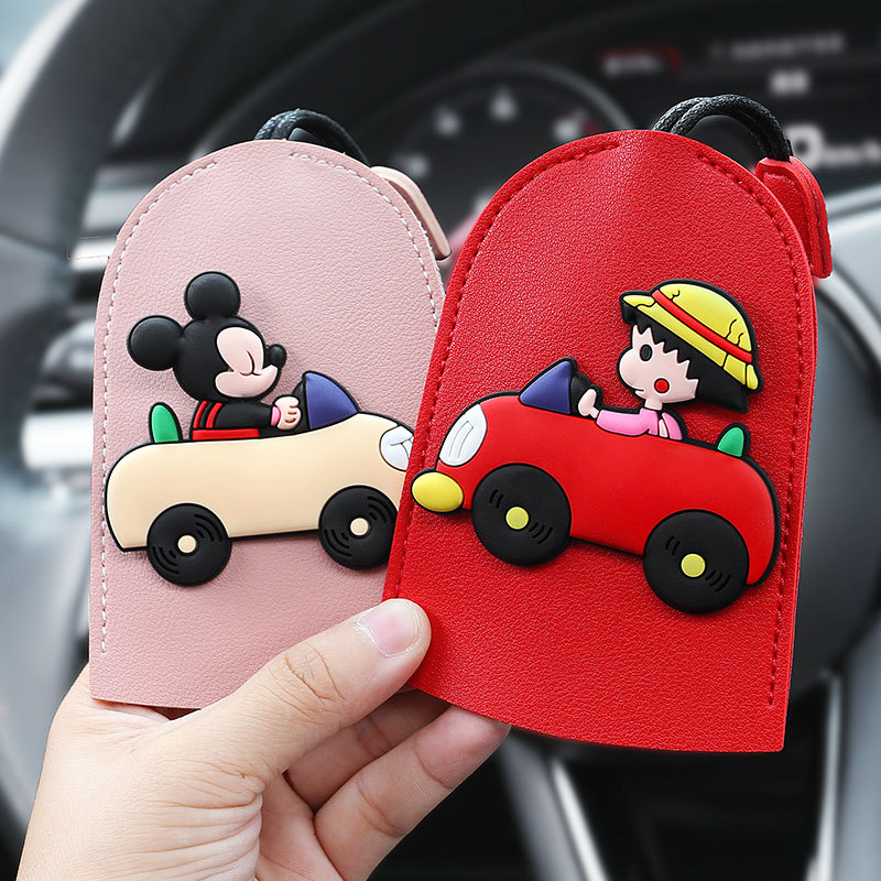 【⚡Vỏ Da PU Bảo Vệ Chìa Khóa Xe Hơi Hình Chuột Mickey / Shinchan 2020