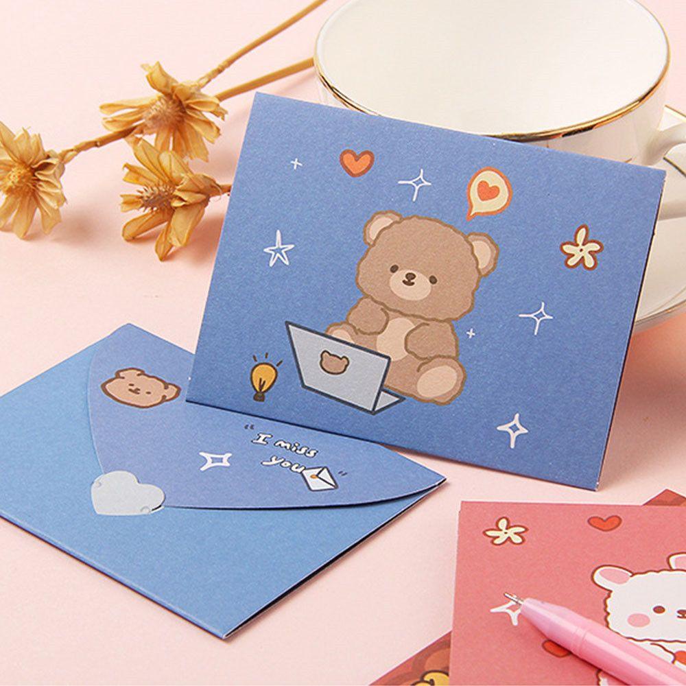 LEILY Cute Cartoon Birthday Card Girly Style Letter Paper Greeting Card Postcard New Year Bear Rabbit Gift Decoration Blessing Thank Envelope