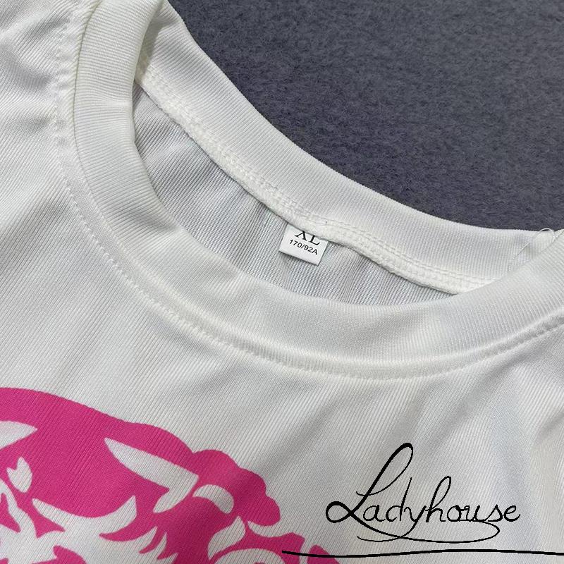 Áo Thun Crop Top Tay Ngắn Cổ Tròn In Họa Tiết Phong Cách Vintage Dành Cho Nữ