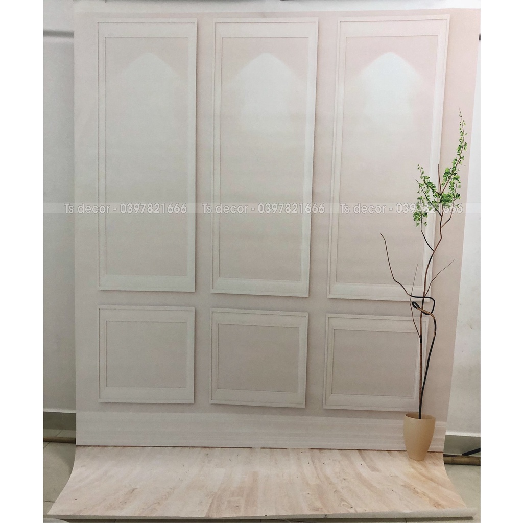 Phông Nền Livestream Chụp Ảnh 3D 5D Màu Trắng Giả Phào Chỉ Hiện Đại