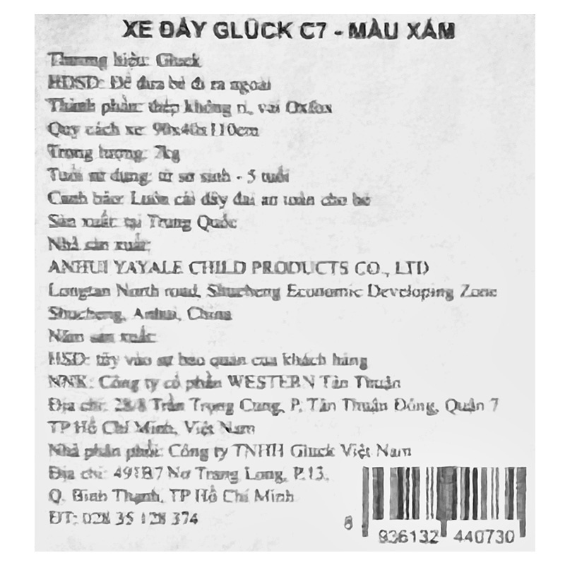 Xe đẩy trẻ em Gluck C7 xám