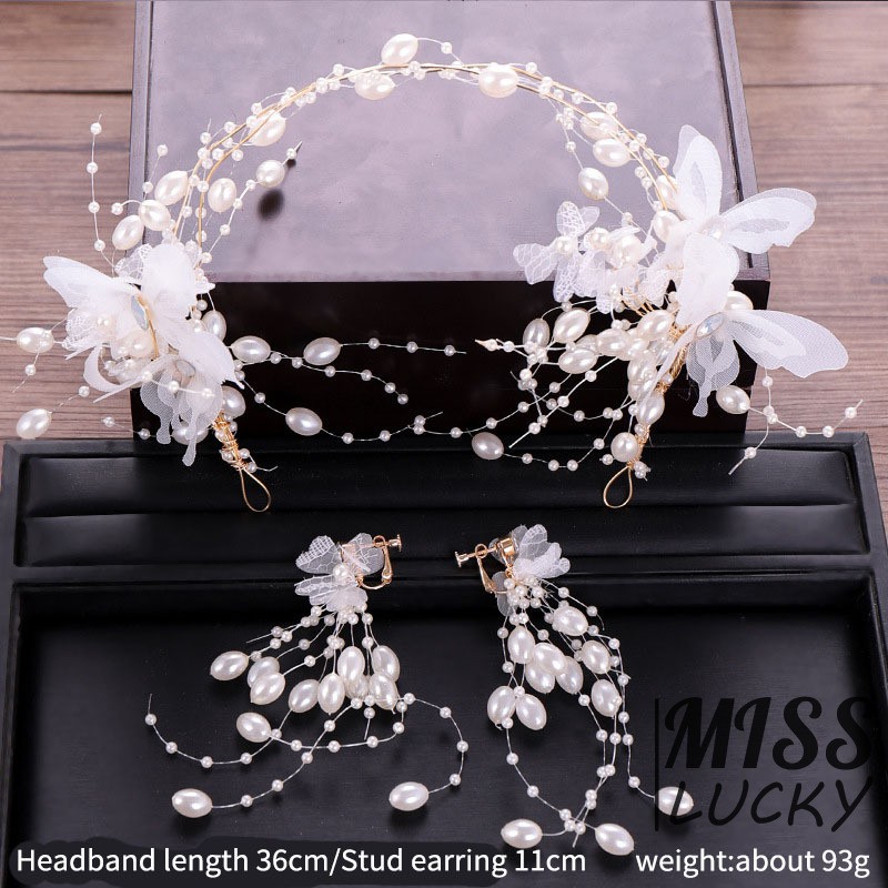 set băng đô cài tóc + khuyên tai họa tiết hình bướm xinh xắn