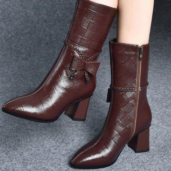 Mới Giày Bốt Cao Gót Bằng Da Thật Lót Nhung cotton Mềm Thời Trang Thu Đông Cho Nữ