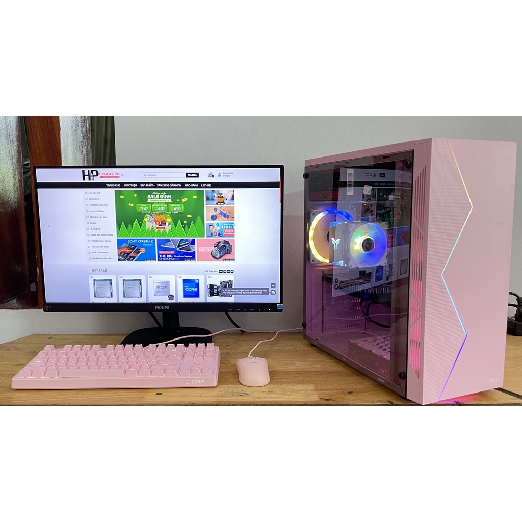 Bộ PC gear tone màu hồng. học online, làm office