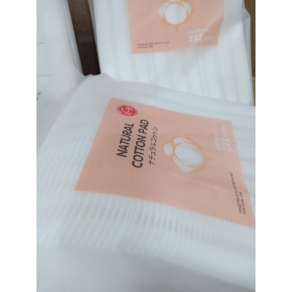 Bông Tẩy Trang 3 Lớp Natural 222 Pcs Mẫu Mới HATSU LOGO 100% cotton Từ Thiên Nhiên
