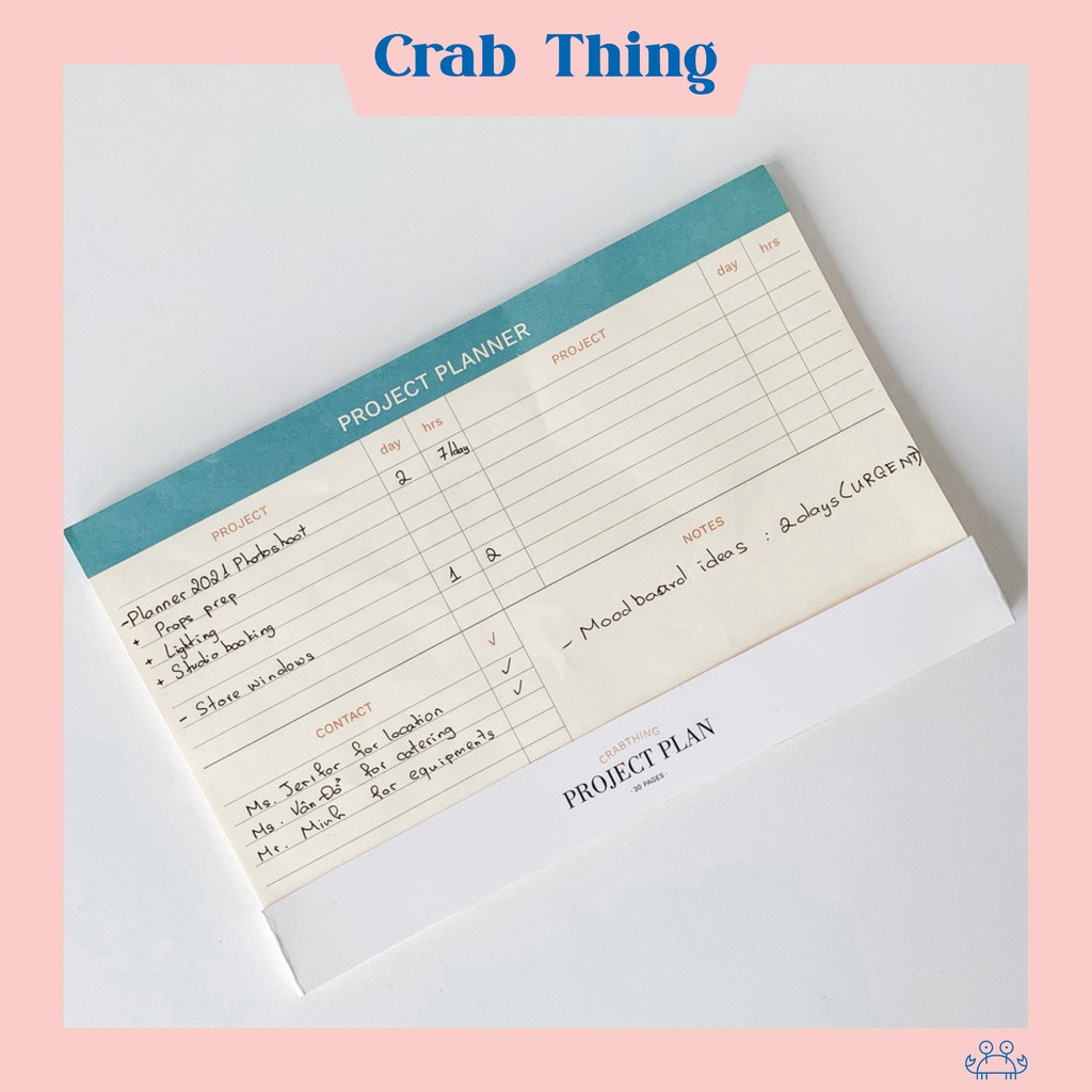 Giấy note chú thích công việc - Crabit Project Notepad - 30 tờ [GIÁ TẬN XƯỞNG]