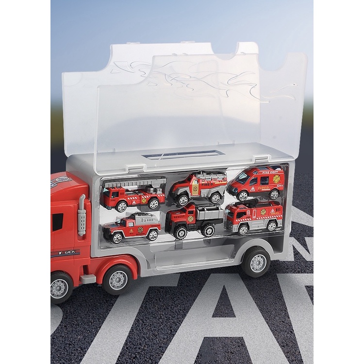 Xe Tải Container Lớn Với 6 Chiếc Xe Mini Mô hình Cứu hoả/ Cảnh sát/Quân sự - MH: B0328