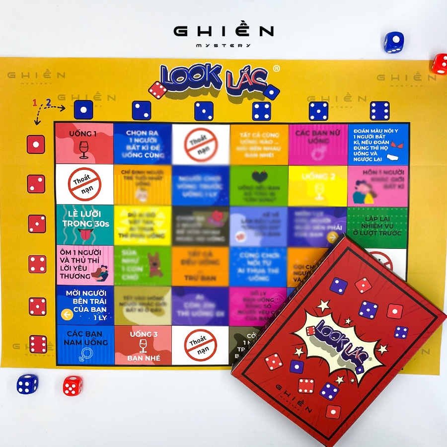 Bộ trò chơi &quot;LOOK LẮC&quot; - Drinking Game cho hội nhóm, party, team building dạng bảng xúc xắc mang lại cuộc vui tới bến