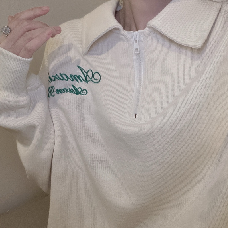 SUXI Áo Thun Polo Dài Tay Thêu Chữ Đơn Giản Thời Trang Mùa Thu