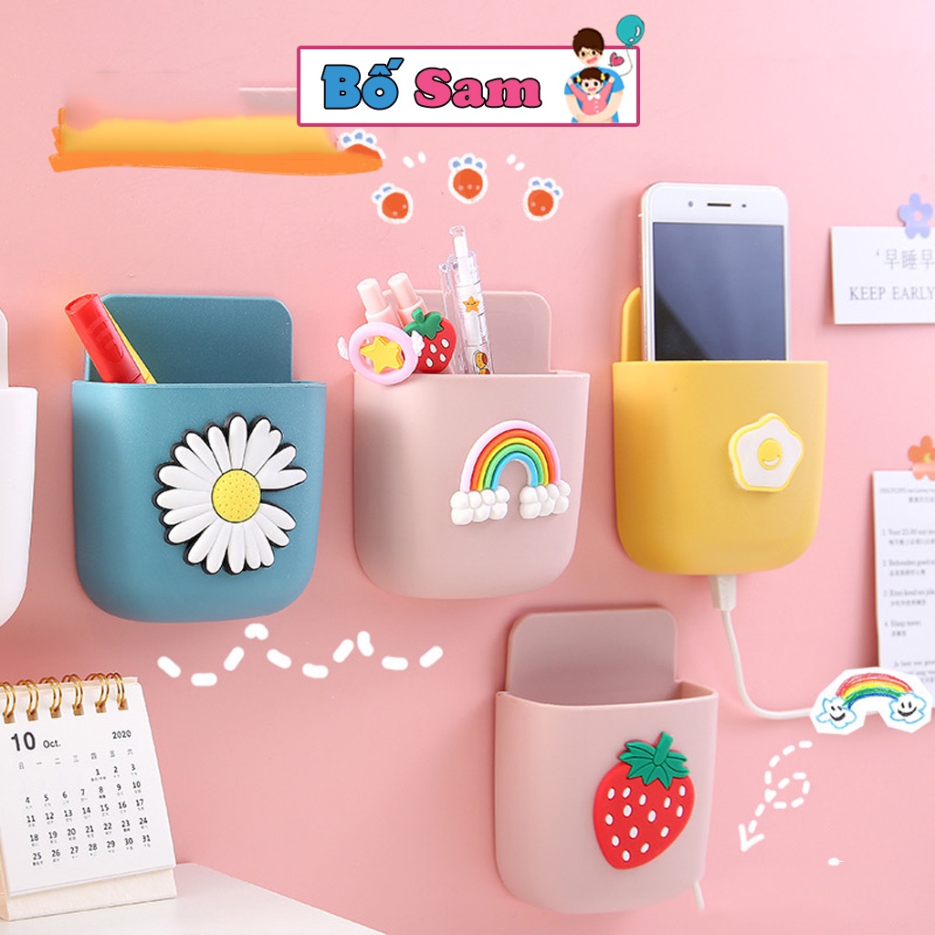 Hộp dán tường đựng điều khiển tivi, điều hòa, điện thoại có lỗ cắm sạc treo tường tiện lợi Shop Bố Sam