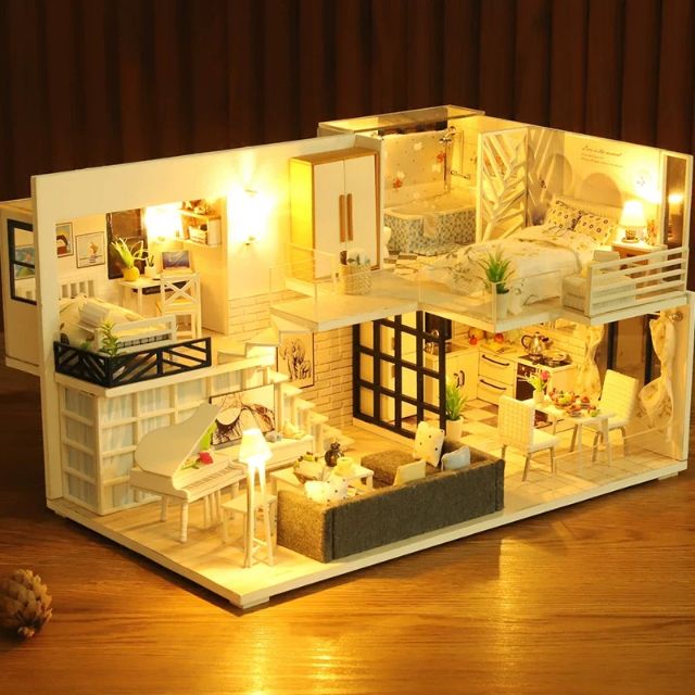 Kèm Mica và keo dán - Mô hình nhà gỗ búp bê Dollhouse DIY - M021A Simple