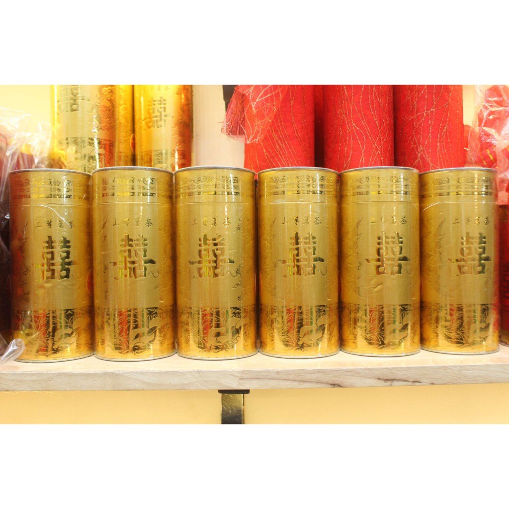 Cặp Trà cưới SONG HỶ màu Gold có sẵn trà (trà lài 100g) | BigBuy360 - bigbuy360.vn