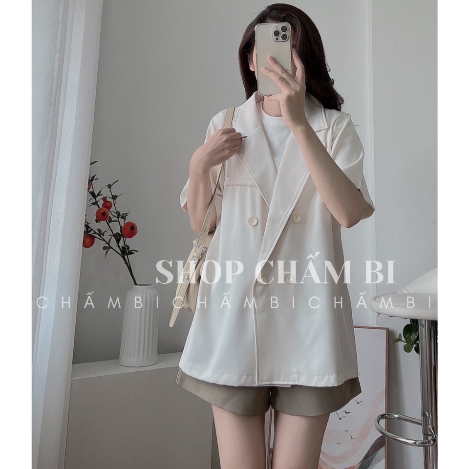 Áo blazer nữ A.328, Áo vest khoác ngoài cộc tay không túi 4 cúc trẻ trung - Thời trang nữ Chấm Bi | BigBuy360 - bigbuy360.vn