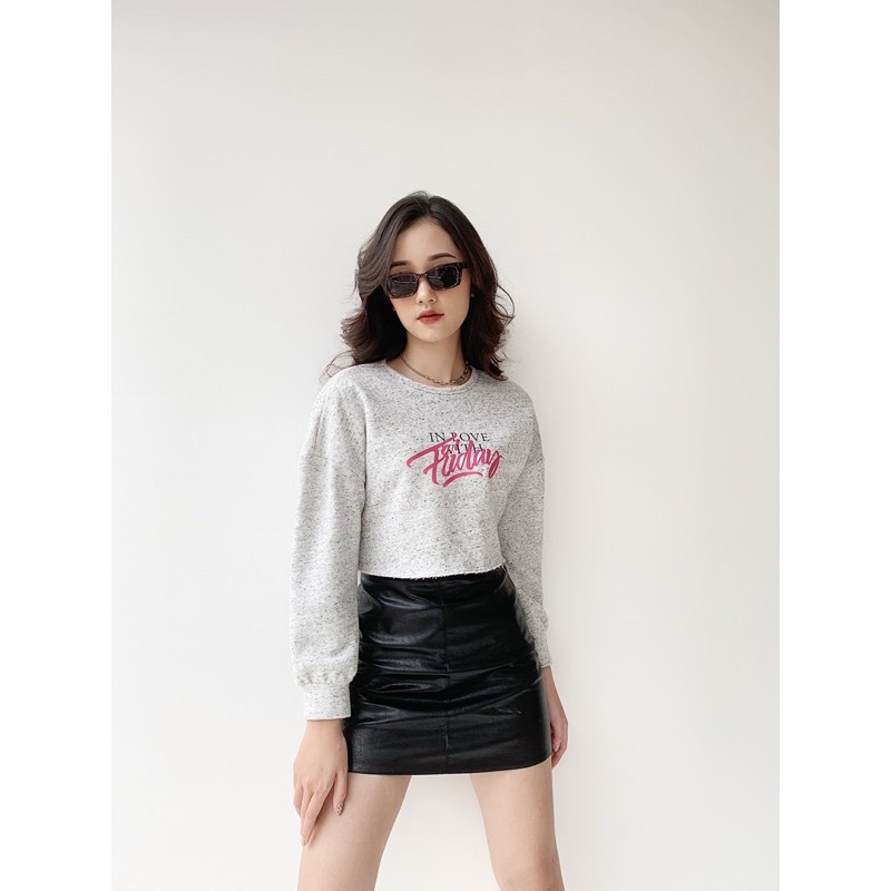Áo nỉ croptop xám phẩy 3 hình | BigBuy360 - bigbuy360.vn