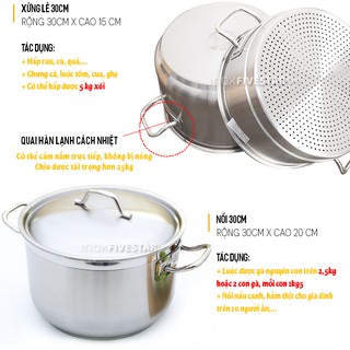 Bộ nồi xửng hấp 30cm nấp inox