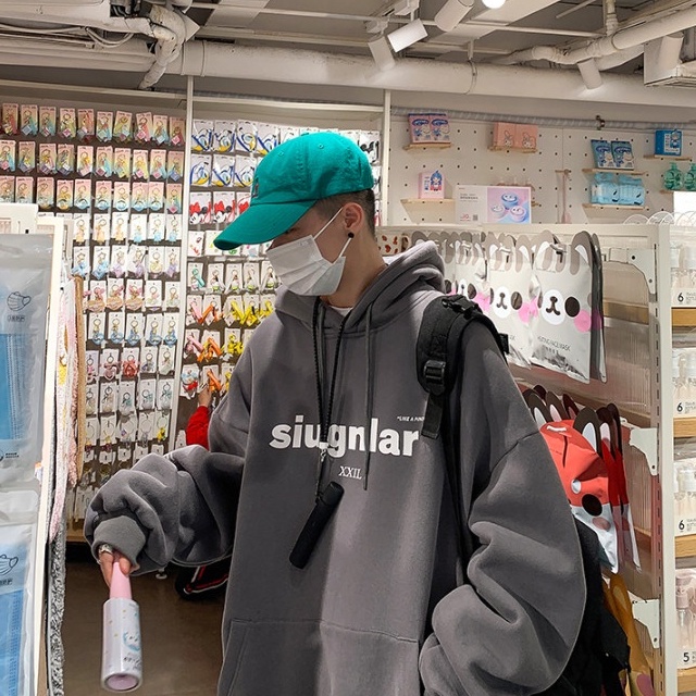 Áo hoodie tay dài có mũ trùm đầu dáng rộng phong cách Hàn Quốc cho nam